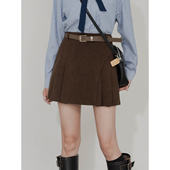 韩系灯芯绒半身裙女高腰不对称设计感修身 百褶内衬复古显瘦短裙