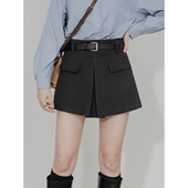 显瘦简约百搭高级感呢子休闲裤 毛呢阔腿短裤 女高腰A字设计感修身