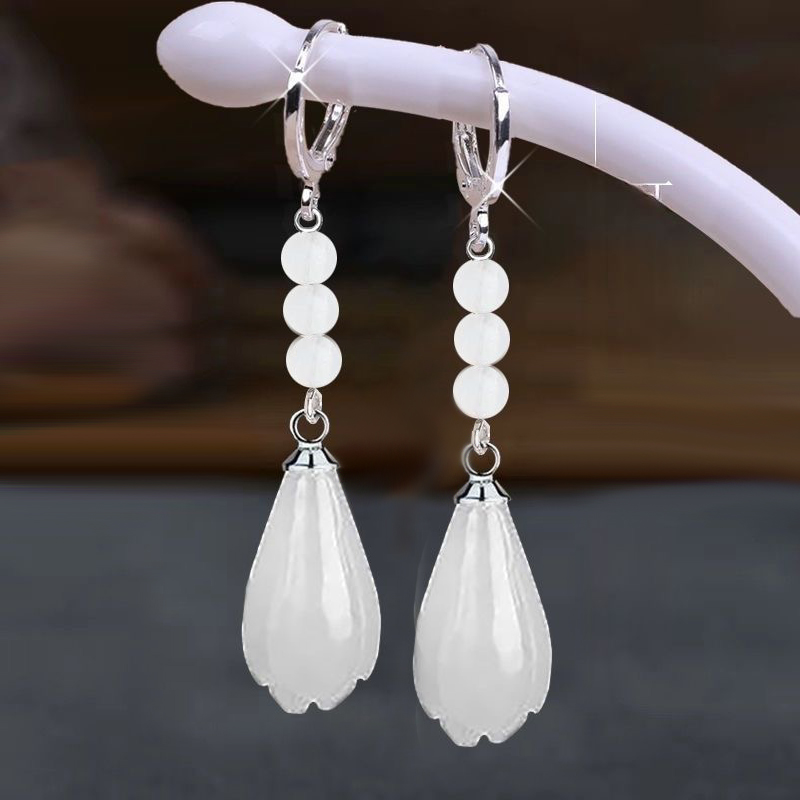 s925纯银玉兰花耳环女2025年新款