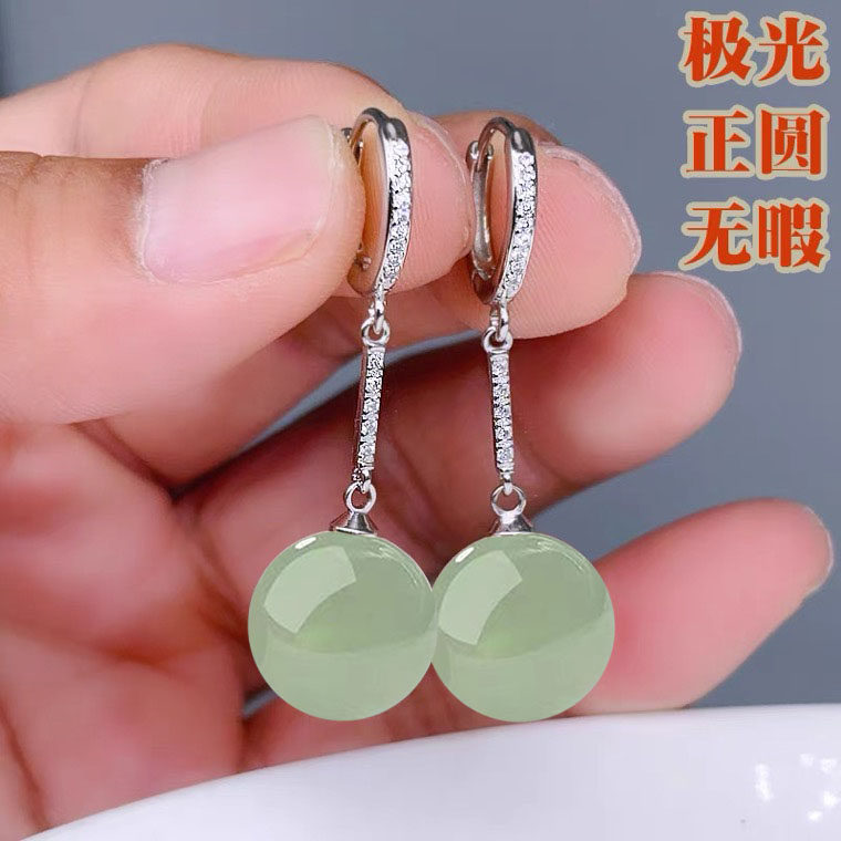 轻奢东陵玉s925纯银耳环女2025年新款潮简约大气高级感耳坠耳饰