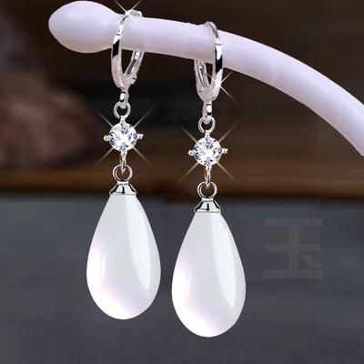 S925纯银天然东陵玉耳环时尚气质耳坠冰种玉石耳饰品2025年新款