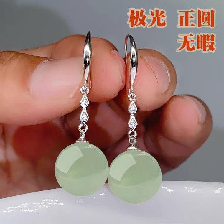 轻奢东陵玉s925纯银耳环女2025年新款潮简约大气高级感耳坠耳饰