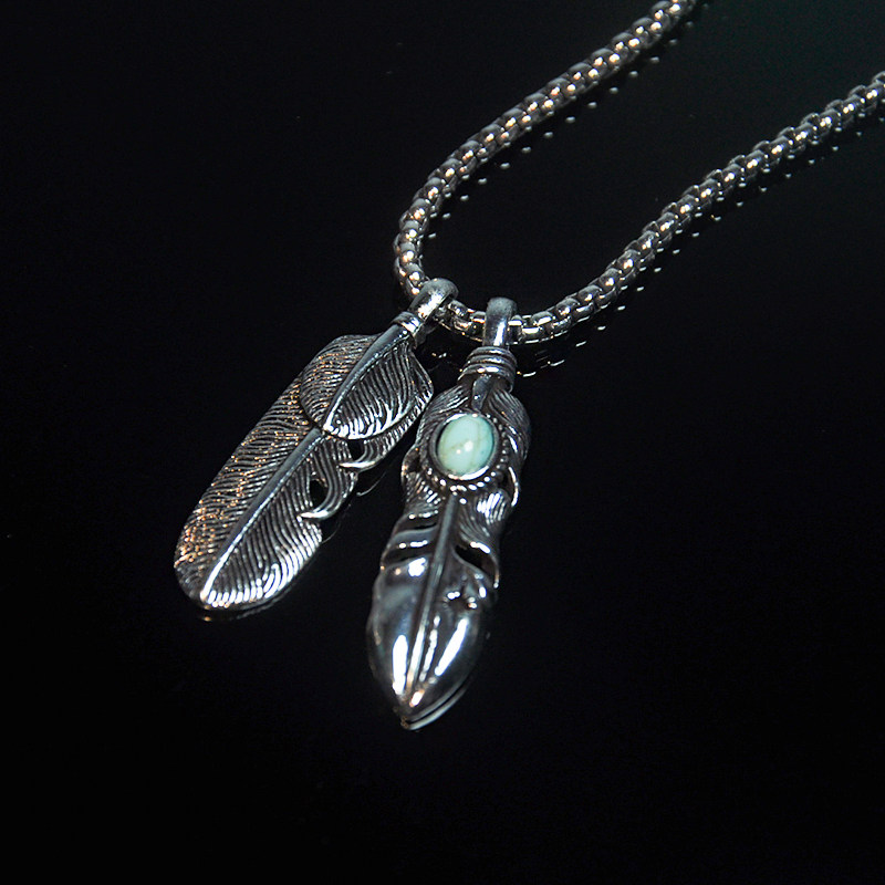 欧美时尚个性复古做旧羽毛树叶项链女节日礼物男女款配饰品