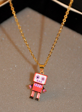 东大门可爱红色机器人短款项链