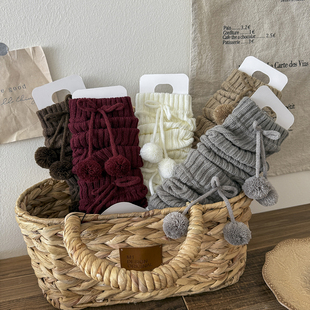 女童袜套秋冬堆堆袜可爱毛球长筒加厚保暖美拉德中大童女孩小腿袜