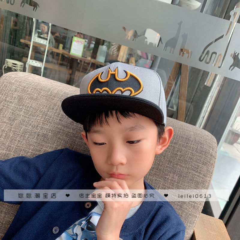 儿童帽子男女童太阳帽宝宝防晒遮阳帽男宝卡通蝙蝠侠平檐帽可调节