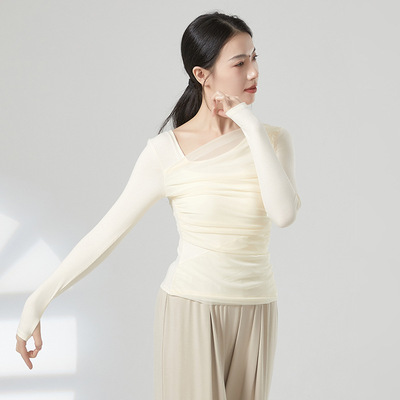 共妍网纱拼接现代舞长袖练功服