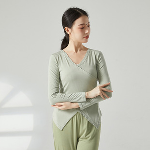 交叉v领上衣民族古典现代舞蹈生形体训练功服装 共妍修身 显瘦中袖