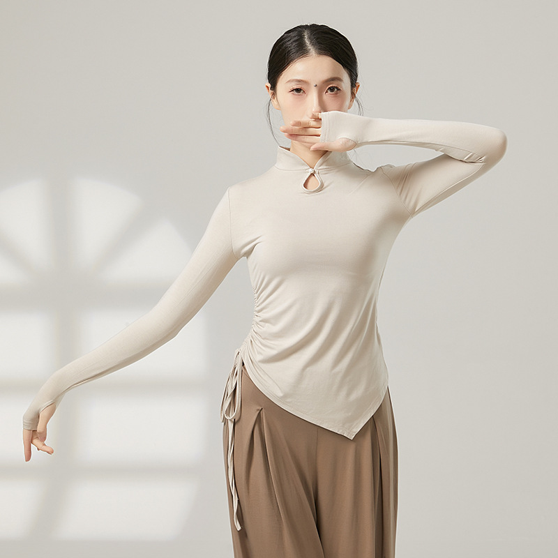 共妍成人旗袍立领古典现代舞蹈生艺考形体训练功服装长袖套指上衣