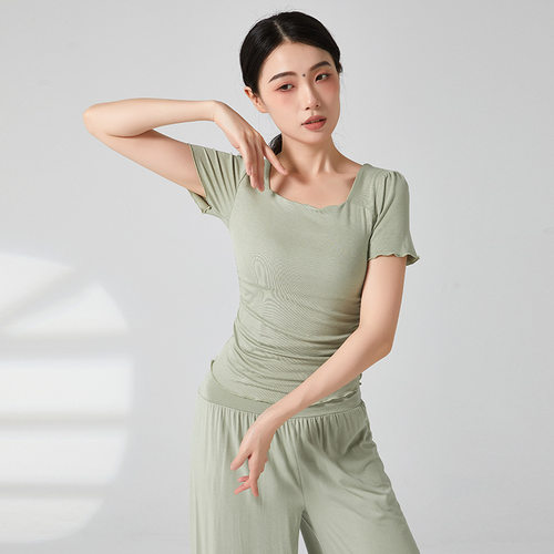共妍修身褶皱现代舞蹈方领练功服