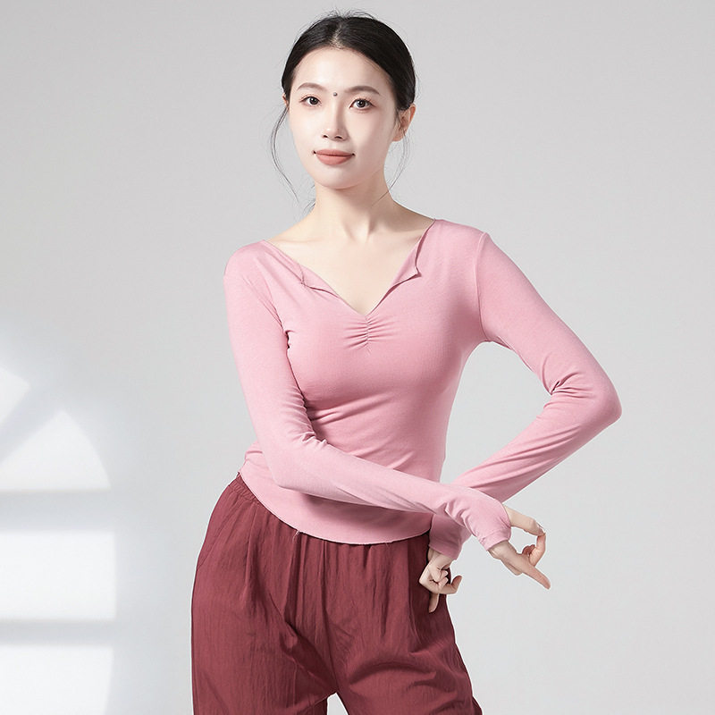 共妍翻V领褶皱现代舞套指练功服