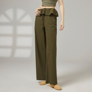 共妍高腰荷叶边芭蕾风现代舞蹈生艺考演出练功服直筒宽松休闲长裤