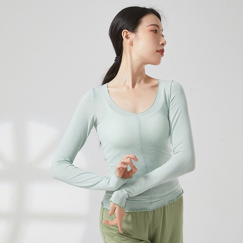 共妍现代舞长袖微透羊绒练功服