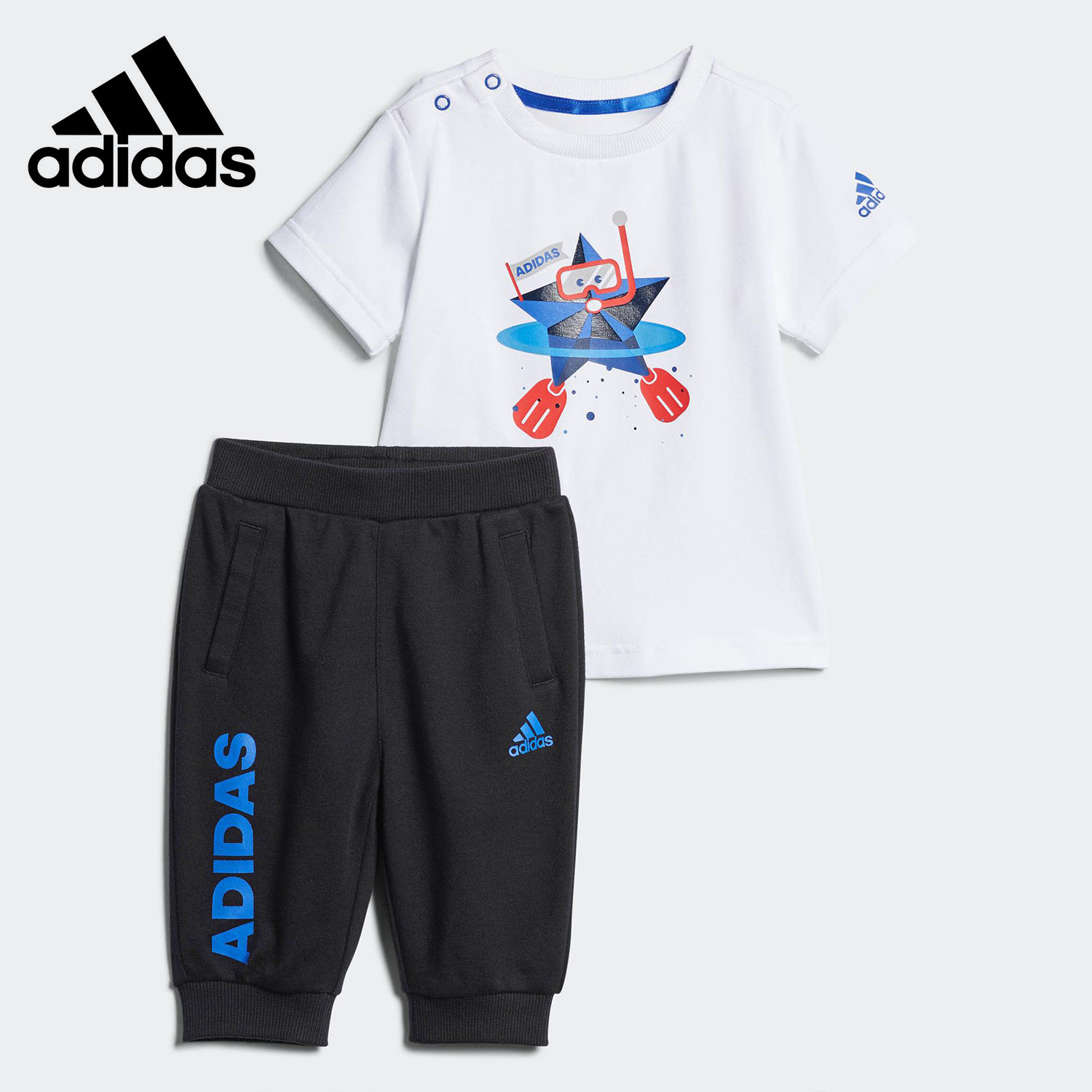Adidas/阿迪达斯正品童装夏男幼童条纹运动儿童套装CX3471