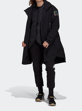 Adidas/阿迪达斯正品新款女子中长款运动休闲连帽夹克外套GL1003