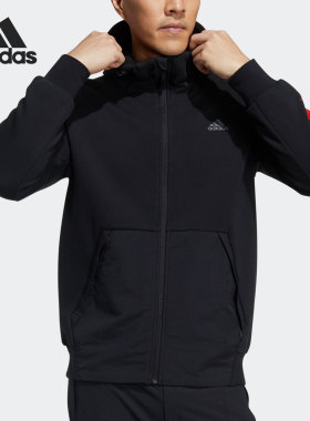 Adidas/阿迪达斯正品黑色夹克男子新款运动服连帽外套 GN7350