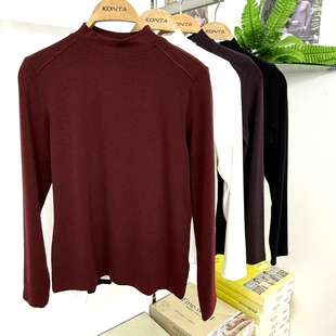 气质中领纯色正肩长袖 时尚 上衣 女士半高领打底衫 庄泰7311秋冬新款