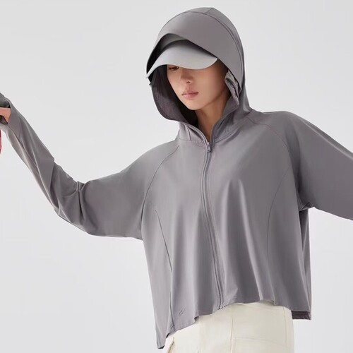 盾步原纱宽帽檐短款防晒服