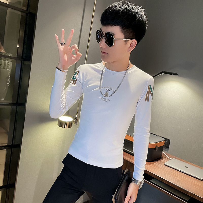 社会人打底衫修身纯棉长袖t恤精神小伙S码夜店潮流体桖男网红小衫