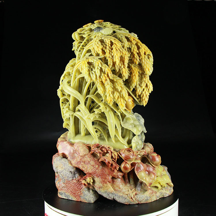 石君斋青田石雕精品摆件封门黄金耀稻谷水稻高粱丰收雕件五谷丰登