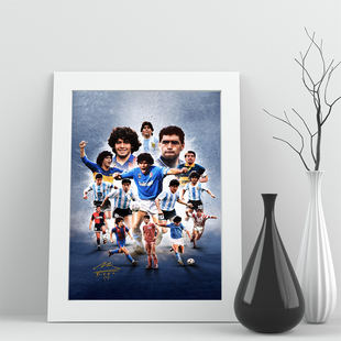 相框阿根廷马拉多纳那不勒斯照片迷实木足球装饰墙桌摆件家居签名