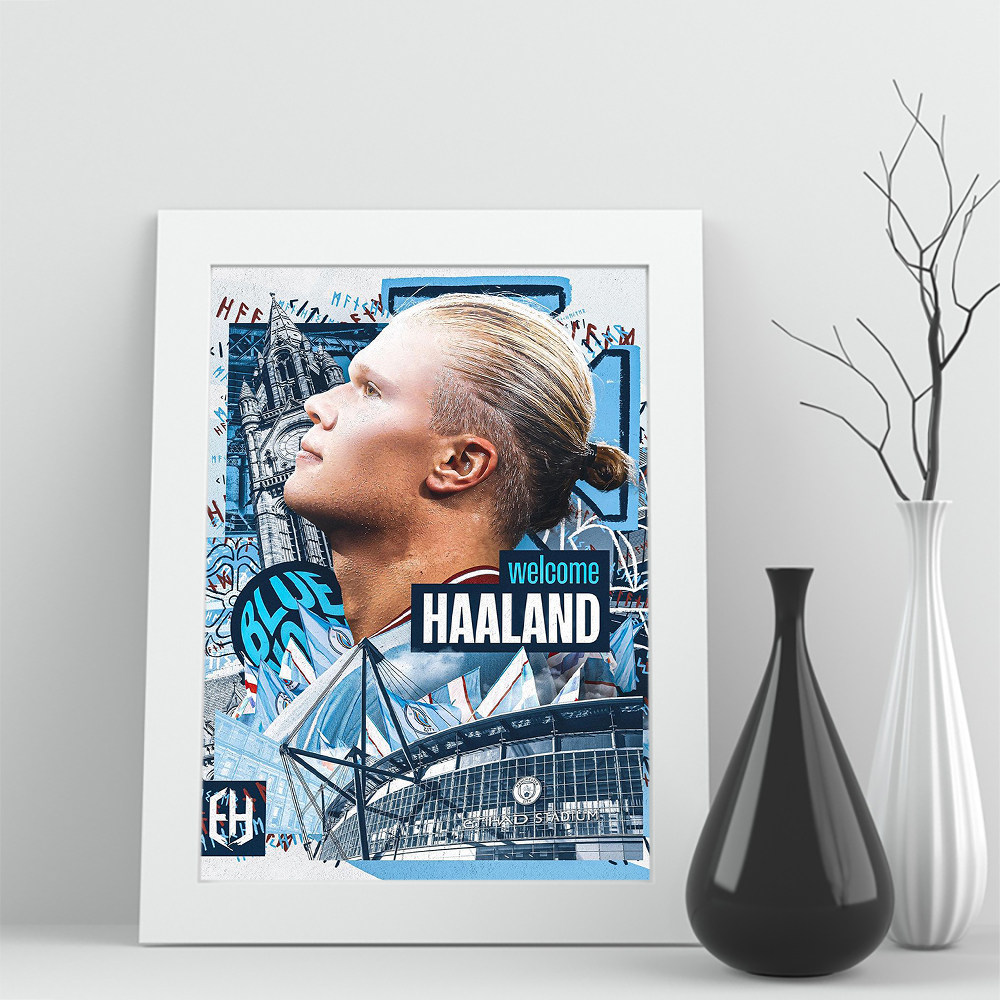 21相框哈兰德haaland曼城英超实木照片足球迷海报装饰桌挂摆件画