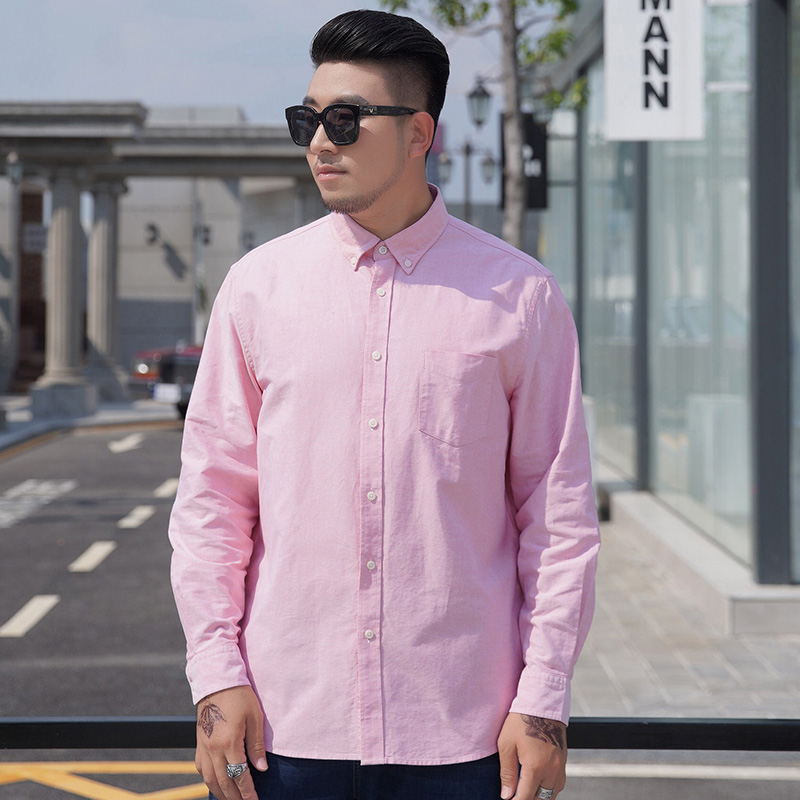 秋冬季厚款男士大码长袖衬衫宽松纯棉胖子衬衣加肥加大码男装潮胖