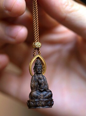 铜制普贤菩萨随身佛观音佛像古法设计好寓意随身观音复古项项链