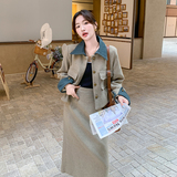 新品现货主推附买家秀毛呢牛仔拼色两件套套裙705-P195-K278，女装套装/套裙，菡迪欧娜