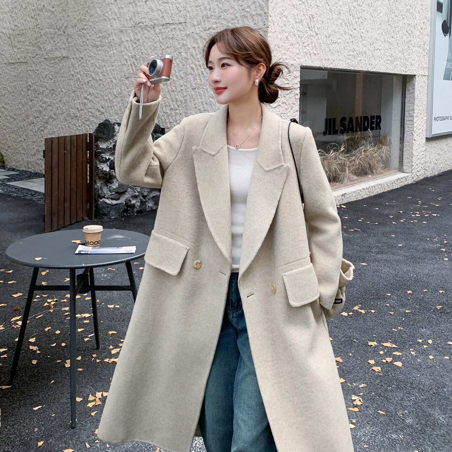 【上新】70毛主推款双面呢大衣配渔夫包包2C075-883-P335-K498,女装毛呢外套,菡迪欧娜