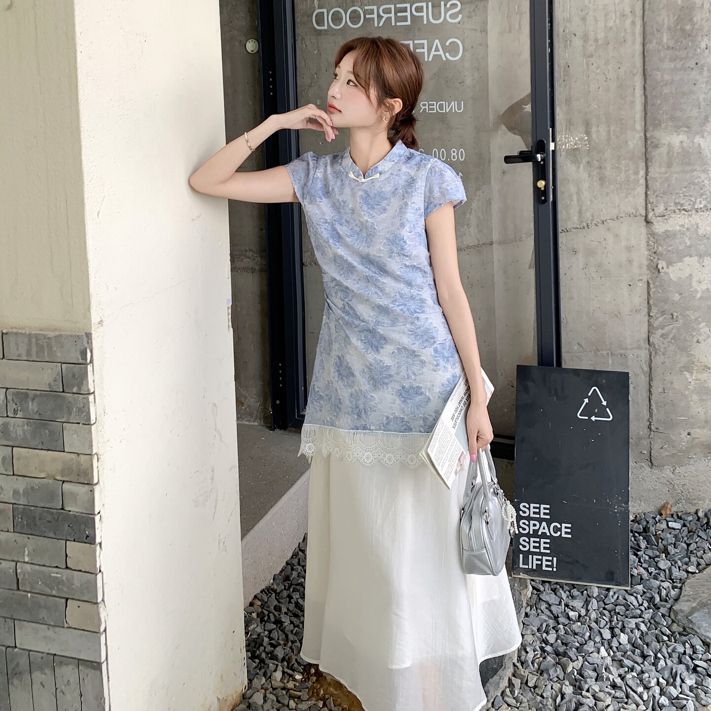 新品主推轻薄新中式剪花改良旗袍连衣裙2C075-980-P155-K228,女装连衣裙,2C075