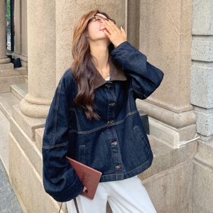 减龄复古撞色拼接牛仔短款外套女2025秋季休闲风百搭日常穿搭外套图片