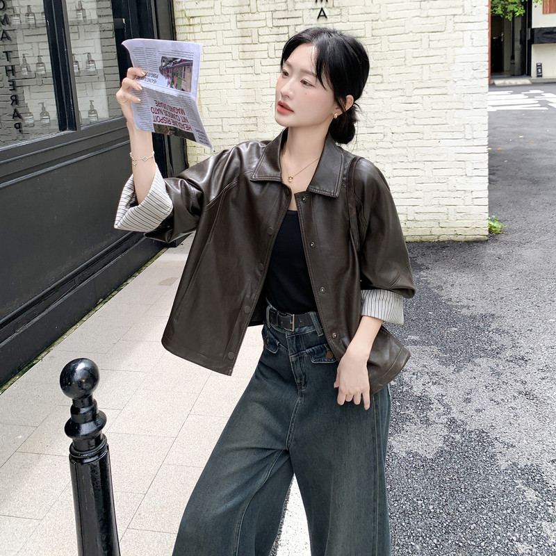 新品大货主推条纹拼接皮衣外套2C075-808-P165-K248,女装皮衣,2C075