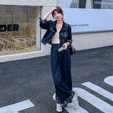 时尚洋气牛仔减龄短外套+阔腿裤两件套662-P180-K248，女装套装/套裙，2C075