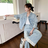 【大货】洗白复古牛仔外套+阔腿裤两件套套装26008-P205-K328，女装套装/套裙，2C075