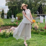 法式浪漫超仙氛围感套装裙女夏季2025年新款马甲网纱半身裙两件套，女装套装/套裙，2C075
