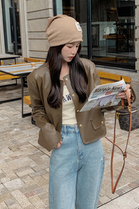 小香风皮衣外套女5春秋新款pu皮夹克机车服气质炸街设计感韩系图片