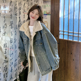 新品主推款现货仿水貂毛牛仔派克服保暖外套,719-P205-K308，女装短外套，菡迪欧娜