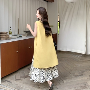 新品  叠穿 棉麻中长款衬衫裙+印花皱褶半身裙 888-P175-K248图片
