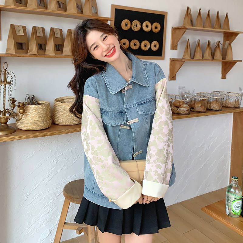 新品已出货新中式牛仔拼接缎面提花外套2C075-337-P155-K208,女装短外套,菡迪欧娜
