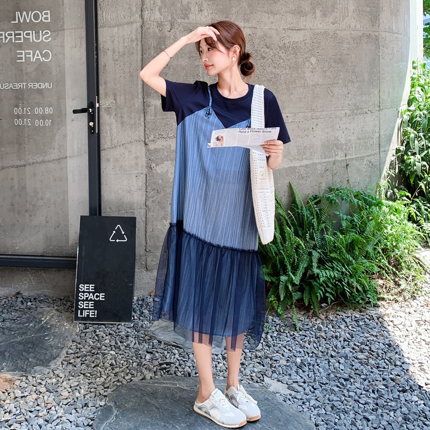新品现货拼接撞色假两件吊带连衣裙2C075-8677-P135-K198,女装连衣裙,2C075