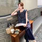新品现货圆领提花上衣+阔腿裤两件套套装8678-P165--K238，女装套装/套裙，2C075