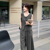 新品主推款毛边无袖上衣+阔腿裤两件套629-P165-K228，女装套装/套裙，2C075