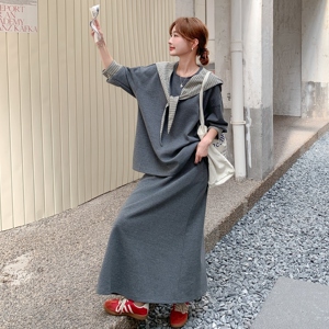 灰色格子拼接连帽卫衣套装裙女2025春秋新款韩版宽松减龄两件套潮图片