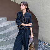 甜美减龄蓝色牛仔上衣套装女春秋2025新款又a又飒显瘦韩系两件套，女装套装/套裙，菡迪欧娜