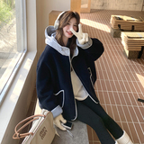 新品藏蓝色拼色皮毛一体外套2C075-2025-P185-K268，女装短外套，2C075