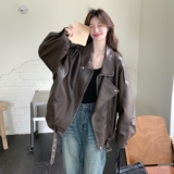 韩版复古皮衣外套女2025秋季新款高级感百搭机车炸街夹克短款上衣，女装皮衣，2C075