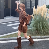 美拉德复古麂皮绒外套短裙套装女2025秋季新款甜酷风显瘦两件套潮，女装套装/套裙，菡迪欧娜