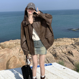 美式港风皮夹克皮衣上衣网红短款韩版春秋秋季轻职风春秋小个子，女装皮衣，菡迪欧娜