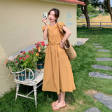 南瓜色甜美休闲显瘦桔梗a字裙夏季新款泡泡袖赫本风时尚连衣裙女，女装连衣裙，2C075